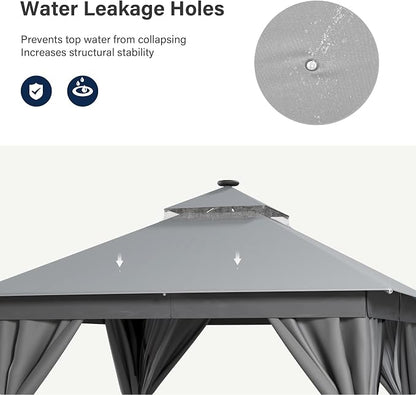 10'x10' Outdoor Gazebo with LED Lights, Metal Heavy Duty Patio Canopy Tent with - Image 8