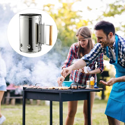Luxshiny Outdoor Barbecue Charcoal Chimney Starter Bucket with Heat Shield and Wooden Handle Fire Starter for Quick Ignition Safe Odorless Grill Tool for Camping and Bbq Cooking