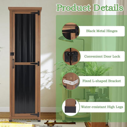 PetsCosset 62" H Narrow Outdoor Storage Cabinet with Metal Top, Outdoor Indoor Storage Cabinet Waterproof with Adjustable Shelves for Corner, Patio, Garden, Porch, Laundry Room or Entryway Storage