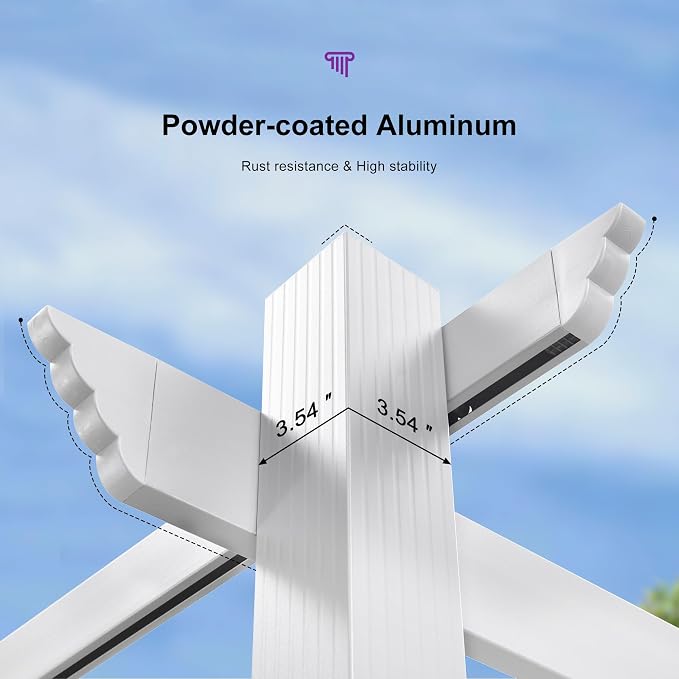 PURPLE LEAF Pergola 10' x 13' Outdoor White Retractable Canopy, Powder coat - Image 6