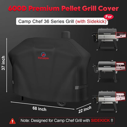 Comnova Pellet Grill Cover for Camp Chef 36 Series with Sidekick - 600D Premium Smoker Cover Waterproof Heavy Duty for Camp Chef Woodwind 36 / Pro 36 with Sidekick Sear or Sidekick Flat Top, and More