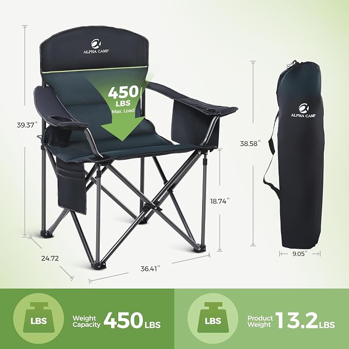 LET'S CAMP Folding Camping Chair Oversized Heavy Duty Padded Outdoor Chair | - Image 3