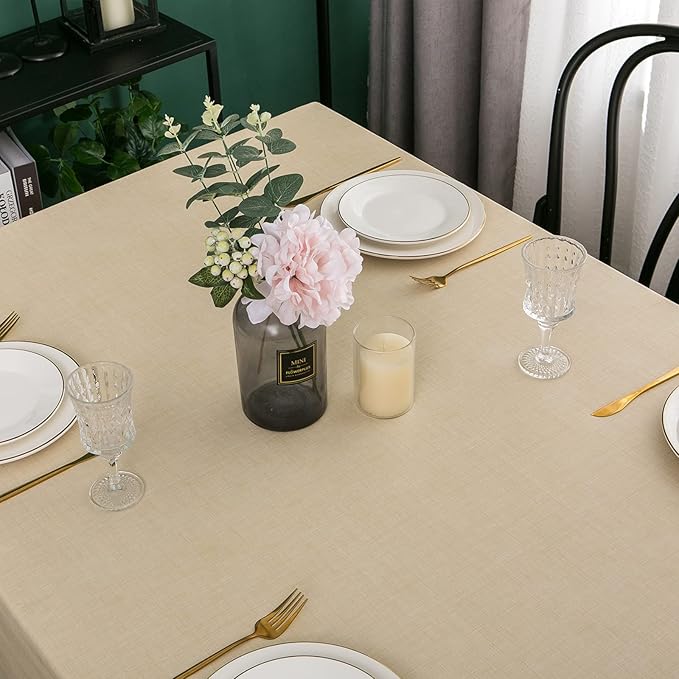 LIBERECOO Vinyl Tablecloth with Flannel Backing, Champagne, Waterproof, Stain-Resistant, Easy-Clean Table Cover for Dining, Kitchen, and Outdoor Use, 60" x 120" Rectangle