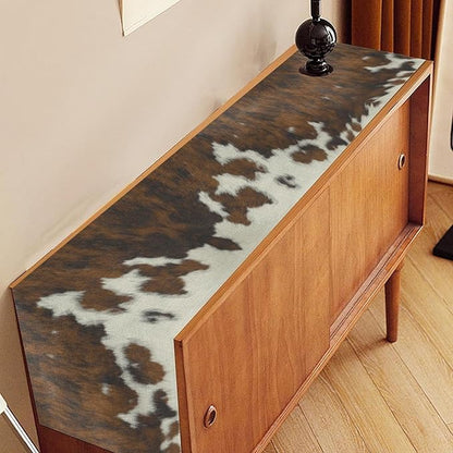 Cow Print Table Runner, Brown Cowhide Print Western Style Table Runner Country Farmhouse Cottage Cow Pattern Linen Table Decoration for Home Kitchen Dining 13x72