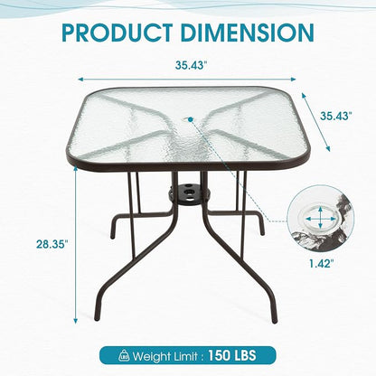 Patio Dining Table for 4 with Umbrella Hole | Outdoor 5 Piece Dining Set 36" x - Image 3