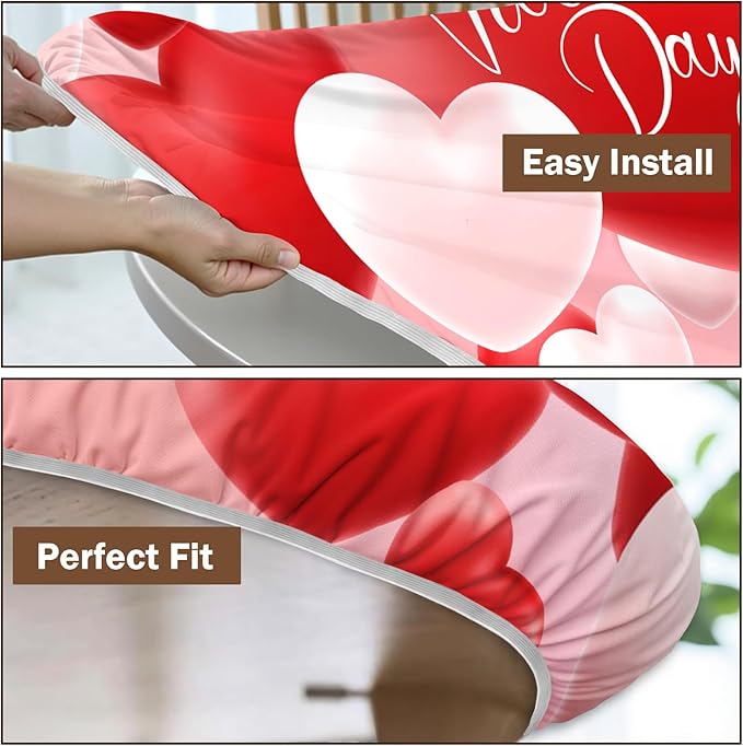 Valentines Day Round Fitted Tablecloth with Elastic Red White Love Heart Circle Table Cloth for 40-44" Round Tables Wipeable Waterproof Washable Valentine Table Cover for Picnic Dining Party Decor