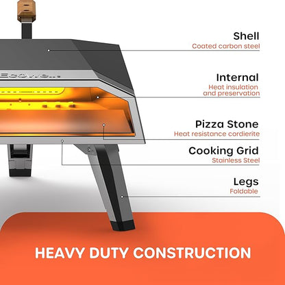 Outdoor Wood Pellet Pizza Oven – 12" Woodfire Pizza Stone Oven, Wood Fired Pizza Maker, Portable for Backyard Party, with Pizza Stone, Pizza Peel, Pizza Cutter, Infrared Thermometer