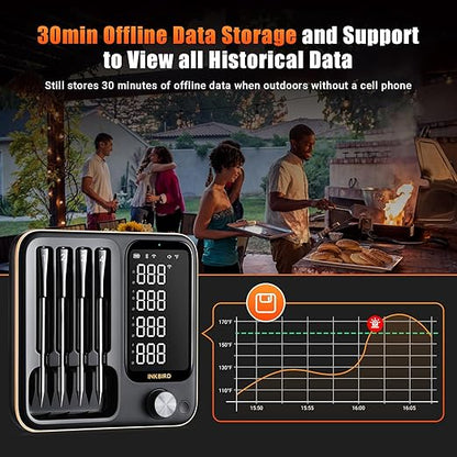 4-Probe WiFi Wireless Meat Thermometer with 360°Readable LCD Standalone Base, WiFi and Bluetooth 5.3 Unlimited Range, IPX8 Waterproof Food Kitchen Thermoemter for BBQ, Grill, Smoker, Oven, Rotisserie