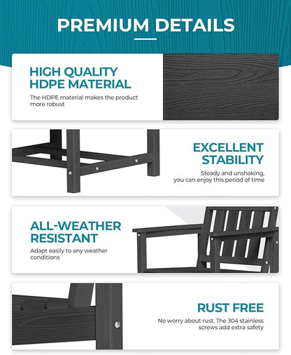 Ciokea HDPE Outdoor Dining Table with Umbrella Hole,66" Rectangle Patio Table for 6,All-Weather Outdoor Patio Furniture Set for Garden Backyard,Black