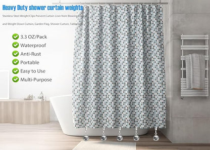 8 Pack Shower Curtain Weights, Prevent Curtain Liner from Blowing Around, Stainless Steel Shower Liner Weights Clip Down Curtain, Garden Flags Tablecloth