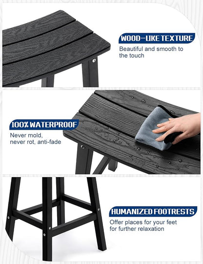 Weatherproof Bar Stools Set of 4, 28" Height Outdoor Bar Stools Holds up to 400 lbs, Saddle Seat, Bar Height Stools for Patio, Garden, and Kitchen Island, Black