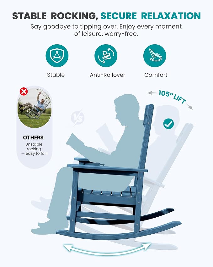 SERWALL HDPE Oversized Rocking Chair Outdoor, Patio Rocking Chairs, Porch Rocker - Image 7