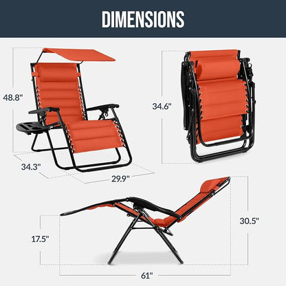 Best Choice Products Oversized Padded Zero Gravity Chair w/Canopy Headrest Cup - Image 2