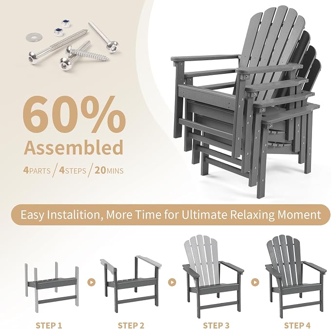 Oversized Stackable Adirondack Chair Set of 2, HDPE Fire Pit Chair | All-Weather - Image 8