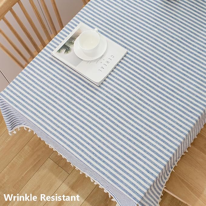 TruDelve Square Tablecloth 70 x 70 Blue Striped Boho Cloth Tablecloths Summer Outdoor Tablecloth for Picnic Table Cover (Blue,70"x70",Square)