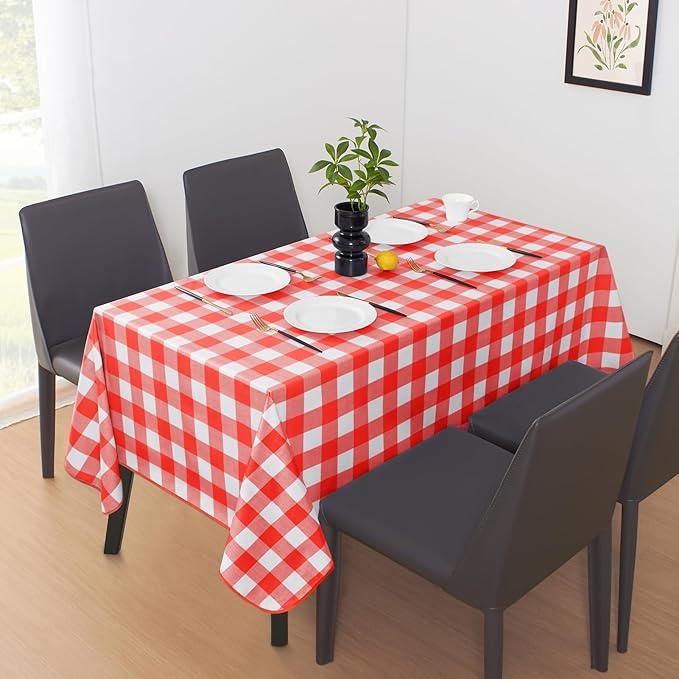 MOSAYT Rectangle Vinyl Tablecloth, 100% Waterproof Buffalo Gingham Plastic Table Cloth, Heavy Duty Wipeable Table Covers for Picnic, Outdoor, Camping - 54 x 78, Red