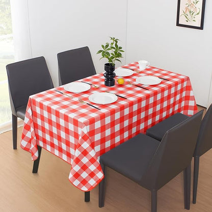 MOSAYT Rectangle Vinyl Tablecloth, 100% Waterproof Buffalo Gingham Plastic Table Cloth, Heavy Duty Wipeable Table Covers for Picnic, Outdoor, Camping - 54 x 54, Red