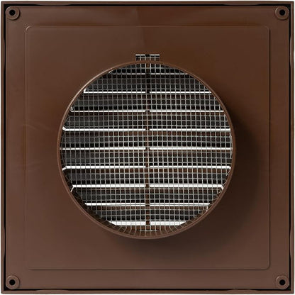 Brown 4" Inch Ventilation Grille - Inside/Outside use - (Flange 3.9"Ø/Cover 6.7"x6.7") - Air Vent Louver - Exhaust Hood - Available 3 Sizes / 4 Colors, Brown