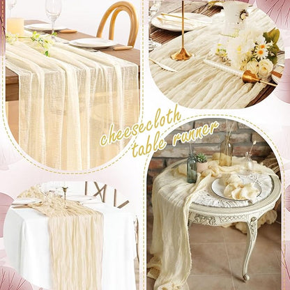 8 Packs Cheesecloth Table Runner 10FT Long Boho Gauze Fabric Table Runner Vintage Rustic Sheer Runners for Wedding Party Bridal Baby Shower Table Decorations (Ivory )