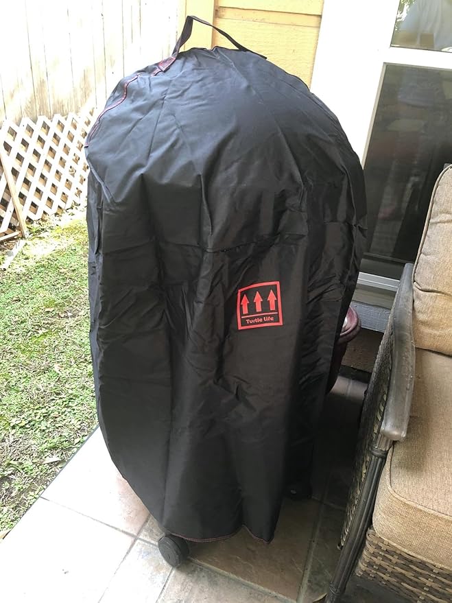 Turtle Life Round BBQ Grill Cover, 26inch Heavy Duty Durable Waterproof Rip Resistant UV Resistant Charcoal Kettle Grill Cover, Dia33 x38 H, Black