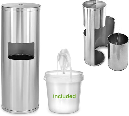 Alpine Stainless Steel Disinfecting Wipes Dispenser Floor Stand - Large Capacity Gym Wipes Dispenser with Trash Can, Smudge Resistant Coating Sanitizing Stand - Disinfectant Wipes Container Included