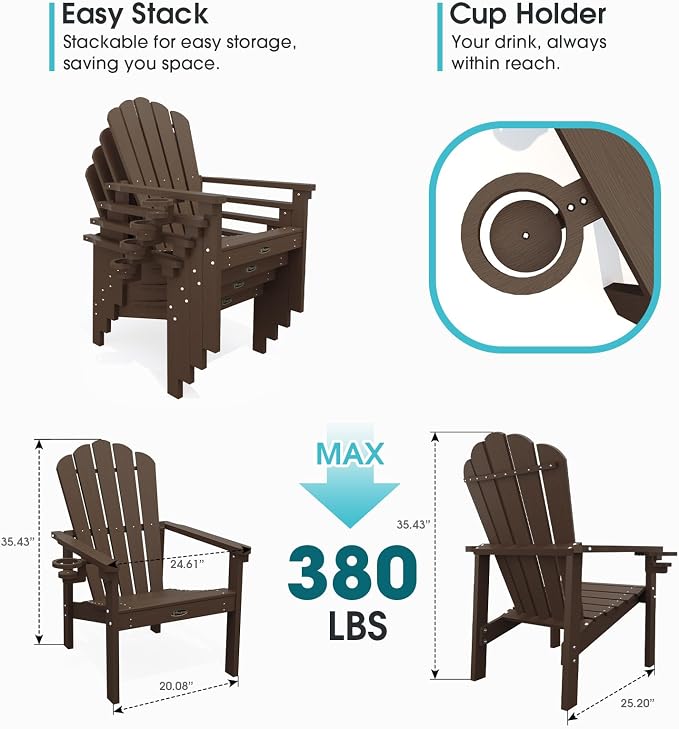 THOEOE Stackable Adirondack Chair Set of 4, HDPE Fire Pit Chairs Set of 4 | - Image 2