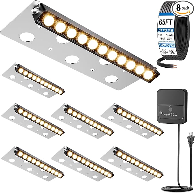 12W Retaining Wall Lights LED Hardscape Lighting Low Voltage Step Lights Warm White Waterproof Outdoor LED Landscape Lighting for Front Door Yard Garage Deck Step with Photocell Sensor 7.8 Inch 8 Pack