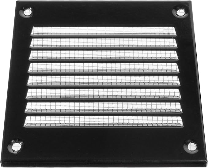 Vent Systems 4'' x 4'' Inch (Overall Dimensions) Pack of 20 - Black - Air Vent Cover Metal Air Return Grill with Built in Guard Screen Mesh - HVAC Vent Duct Cover, Soffit Vent for Indoor & Outdoor