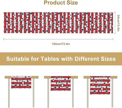 4th of July Table Runner, Vintage American Independence Day Stripes and Stars Patriotic Table Center Decor for Home Kitchen Dining Party Outdoor Holiday 13x60in