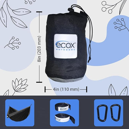 ecox Outdoors Parachute Hammock Single with 2 Tree Straps, Portable Lightweight Nylon Comfortable for Backpacking, Camping, Travel, Beach, Backyard, Patio, Hiking