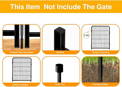 Doorless Dog Digging Fence Barrier,48in(H) 12 Panels Total 26.6 Ft(L), Black Metal Fencing for Yard 4ft Tall, Dog Fence Outdoor for Yard, Fencing for Garden Beds, Garden Fences Border
