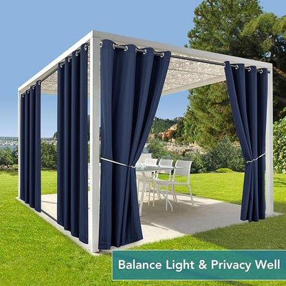 HolidayIdeas Outdoor Curtains for Patio Waterproof-4 Panels Windproof Weatherproof Privacy Curtains-Grommet Top and Tab Bottom Drape for Gazebo, Porch, Pergola, Cabana, Backyard 54x95 Inch Navy
