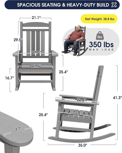 Oversized Outdoor Rocking Chair, Porch Rockers, Unique Gray | - Image 3
