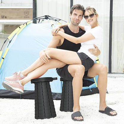 ALEVMOOM Upgraded Collapsible Stool with Cushion,440LBS Max Weight,17.7" Height Adjustable,Sturdy Portable Telescoping Stool,Folding Camping Stool for Outdoor Hiking Travel