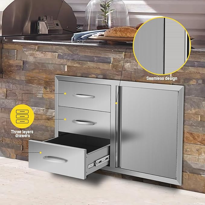 Outdoor Kitchen Drawer Combo, BBQ Access Trash Drawer Combo With Stainless Steel, Outdoor Kitchen Trash Drawer For BBQ Island, Grilling Station, Outside Cabinet,G3