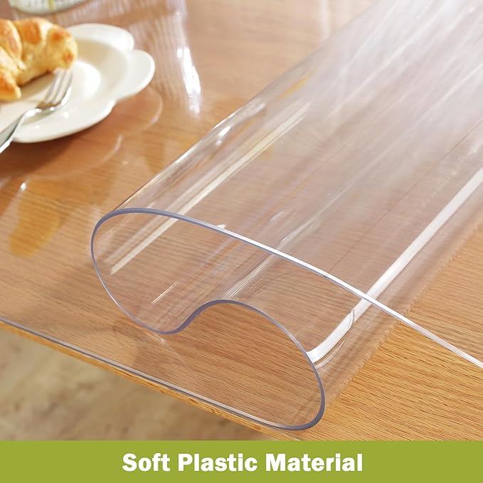 Clear Table Protector 38 x 66 Inch, 1.5mm Thick Plastic Table Cover, Waterproof PVC Clear Table Cover Protector, Desk Protector Mat, Writing Desk Pad for Desktop, Coffee & Dining Room Table