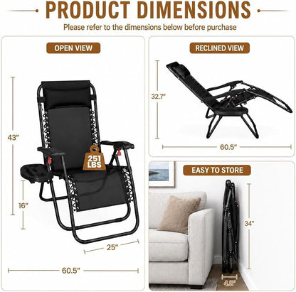 Yaheetech 26" Zero Gravity Recliners Adjustable Set of 2, Dark Black | Outdoor - Image 2