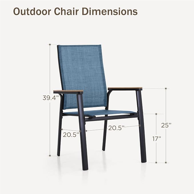 PHI VILLA Outdoor Stackable Dining Chairs Set of 6 w/Aluminum Frame, - Image 2