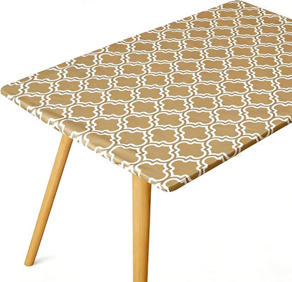 Rectangle Picnic Table Cloth, Elastic Waterproof Fitted Vinyl Tablecloths for 5 Foot Tables, Wipeable Flannel Backed Table Covers for Dining, Camping, Outdoor(Khaki,36"x60")