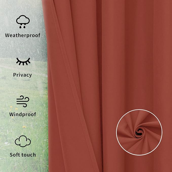 Easy-Going Outdoor Curtains for Patio 1 Panel, 150x84 inch, Terra Red | - Image 6