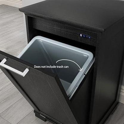 OLD CAPTAIN Wooden Tilt Out Trash Cabinet, Wooden Kitchen Garbage Can Free Standing Holder, Black Finish