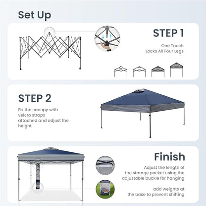 PHI VILLA 10x10 Pop Up Canopy Tent - One Push Setup, Instant Shade Tent with Vented Roof for Beach & Events - Includes Storage Bag, Sandbags, Stakes & Ropes (Navy Stripe)