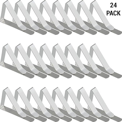 IFAMIO 24 Pack Stainless Steel Tablecloth Clips Metal Table Cover Holder Clamps Ideal Size for Picnic Outdoor Tables Restaurants Weddings Marquees Banquets Graduation Parties