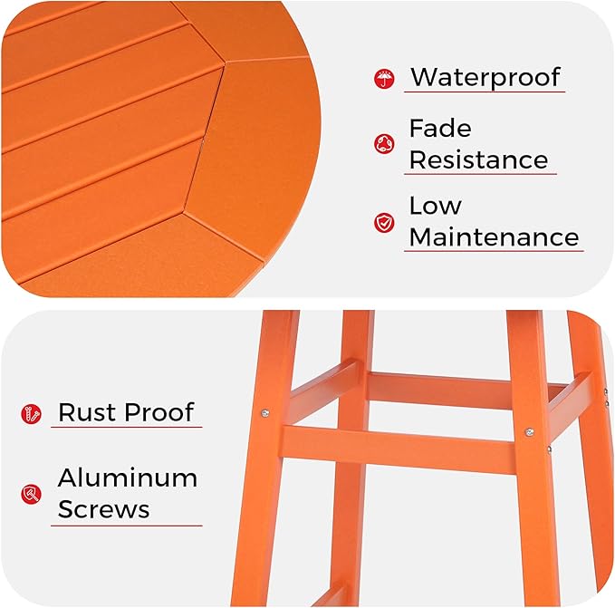 Costaelm Patio Bistro Table, 37" Counter Height Round Patio Cocktail Bar Table with Umbrella Hole, Outdoor Bistro Dining Pub Table for Front Porch Deck Backyard Garden, Orange