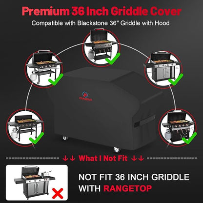Comnova Griddle Cover for Blackstone 36 Inch Griddle with Hood - Heavy Duty Waterproof, 600D Flat Top Grill Cover for Blackstone Pro Series Griddle