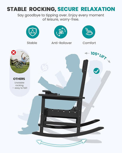 SERWALL Rocking Chair Outdoor, Oversized HDPE Patio Rocking Chairs, Porch Rocker - Image 5