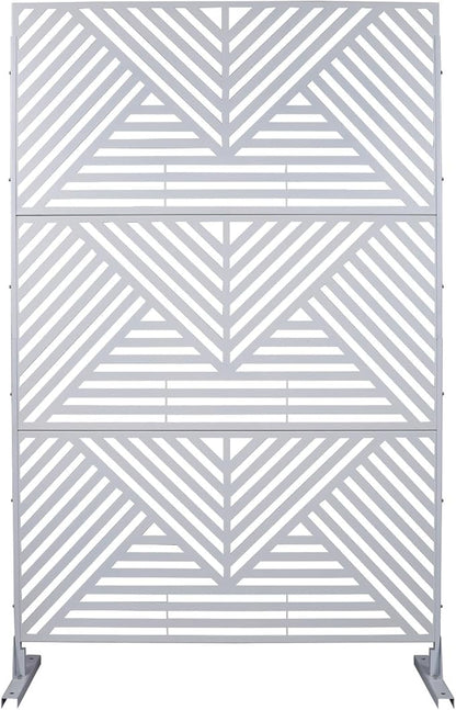 Outdoor Privacy Screen with Geometric Design – Metal Decorative Panel, Freestanding Partition, Weather-Resistant, 76"x48" for Garden, Patio, Balcony, and Yard, White