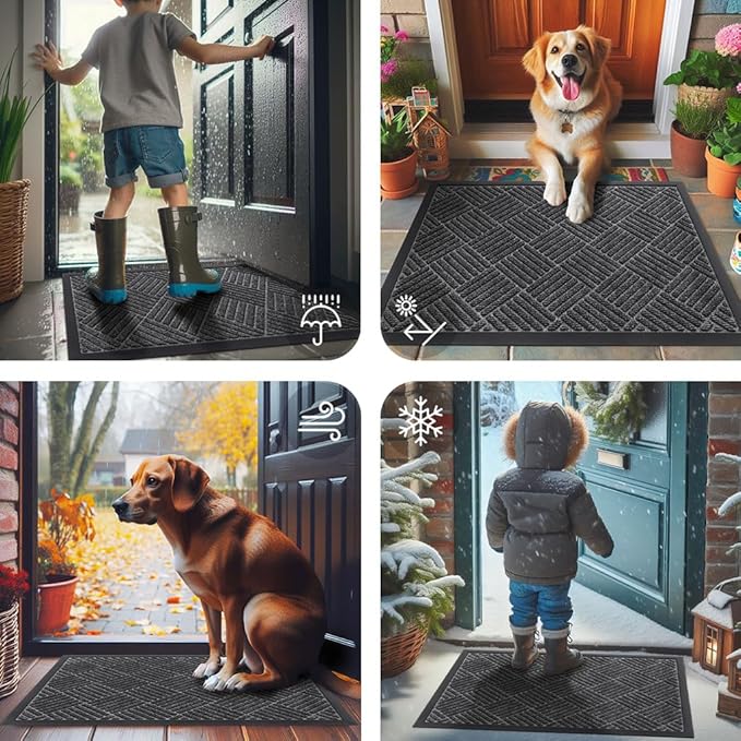Smiry Front Door Mat Outside Entrance, Heavy Duty Outdoor Indoor Mat, Natural Rubber Doormat, Non Slip, Trap Dirt and Moisture, Easy Clean, Low Profile Patio Porch Entryway Mat, 71x23, Light Grey