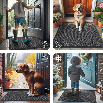 Smiry Front Door Mat Outside Entrance, Heavy Duty Outdoor Indoor Mat, Natural Rubber Doormat, Non Slip, Trap Dirt and Moisture, Easy Clean, Low Profile Patio Porch Entryway Mat, 71x47, Light Grey