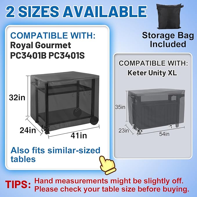 PAMASE Outdoor Dining Cart Cover - 41"L*24"W*32"H Grill Covers for Royal Gourmet Worktable PC3401B PC3401S Food Prep Table, Heavy Duty Waterproof BBQ Serving Worktable Metal Movable Station